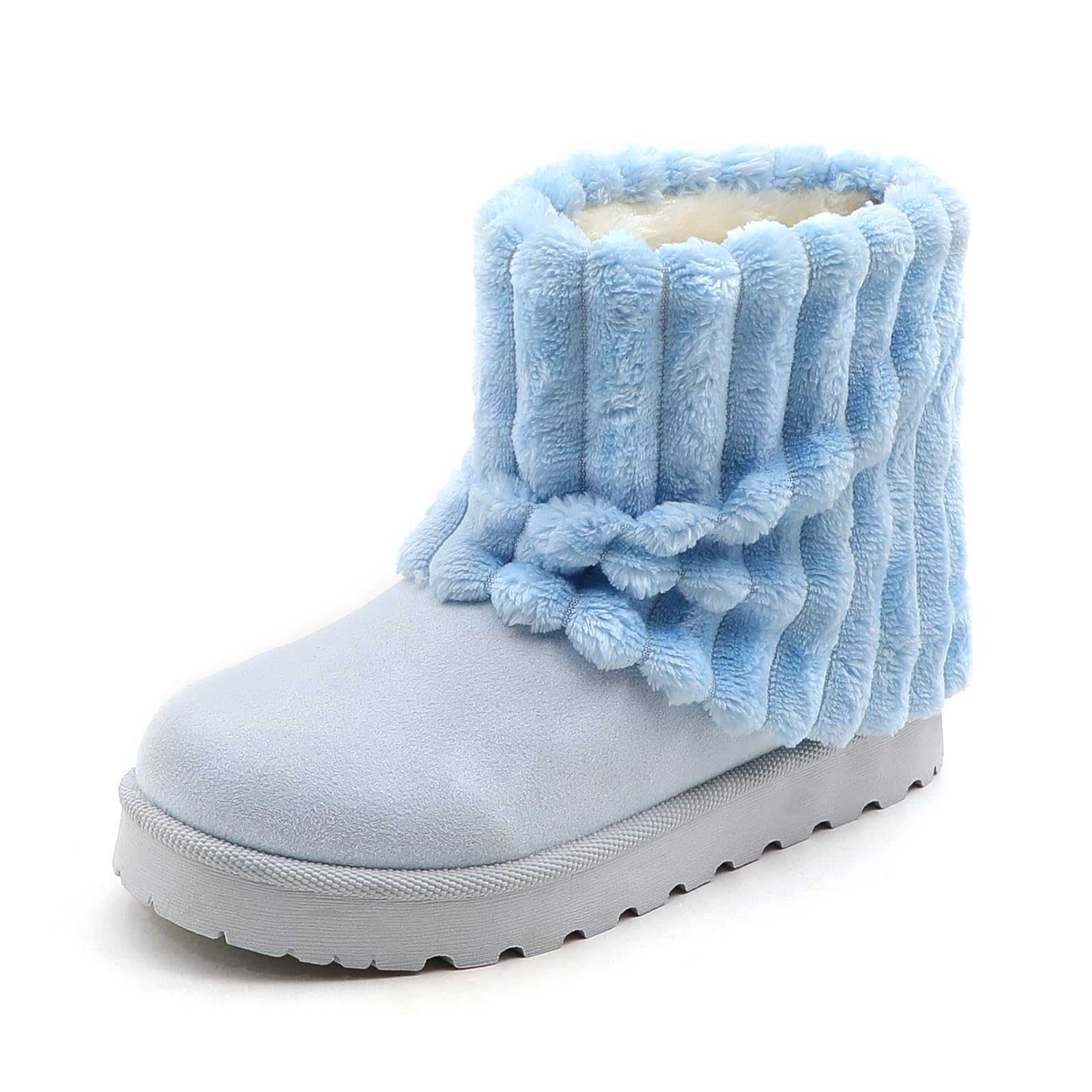 Womens Platform Suede Ankle Snow Boots Winter Warm Fur Lined Anti-Slip Short Pull On Cuff Boots
