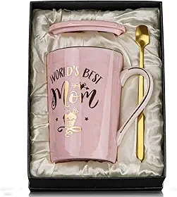 para a Mãe - Caneca Melhor Mãe do Mundo - Presentes de Mãe da Filha Filho - Ideias de para mãe, esposa, mãe, mulheres - Caneca de café de mármore de cerâmica, caixa de presente impressa em ouro 400 ml rosa