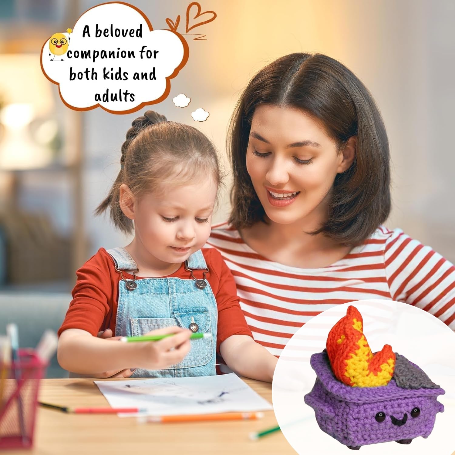 IFSLQNX Crochet Dumpster Fire - Emotional Support Dumpster, Handmade Positive Crochet Fire, Christmas Knitting Toy, Emotion Dolls Heartfelt Thank You Gift (Blue)