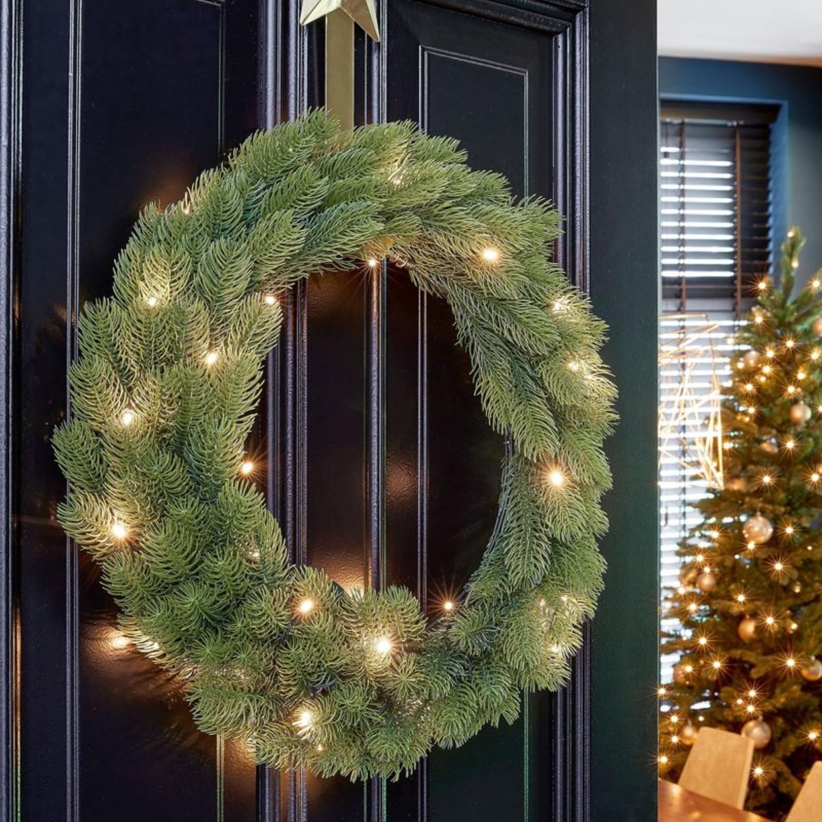 Black Box Trees Limber Couronne de Noël LED pour l'extérieur avec minuterie et variateur d'intensité - H 15 x Ø 60 cm - Vert