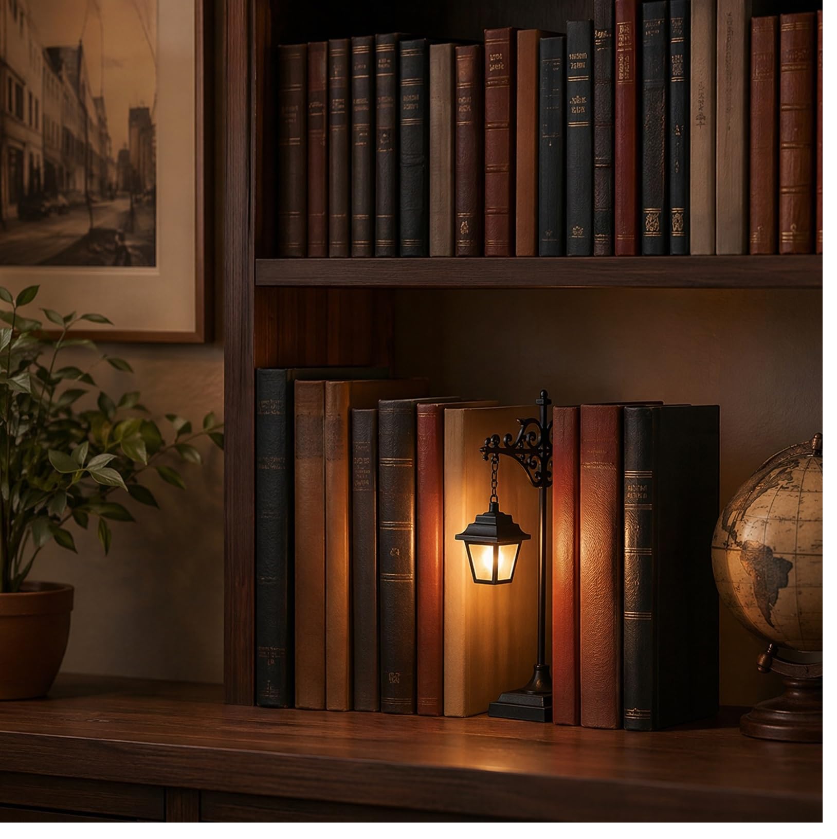 Vintage Ghost Bookshelf Lantern, Warm LED Mini Hanging Nightlight, Portable Reading Lamp, Spooky Halloween Ornament for Shelf & Indoor Tabletop Decor (H)