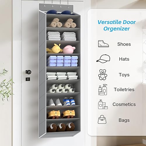 Miniatura 6 de REGELETO Organizador de zapatos de gran tamaño de 10 niveles para colocar sobre la puerta, zapatero colgante para puerta con bolsillos profundos, se