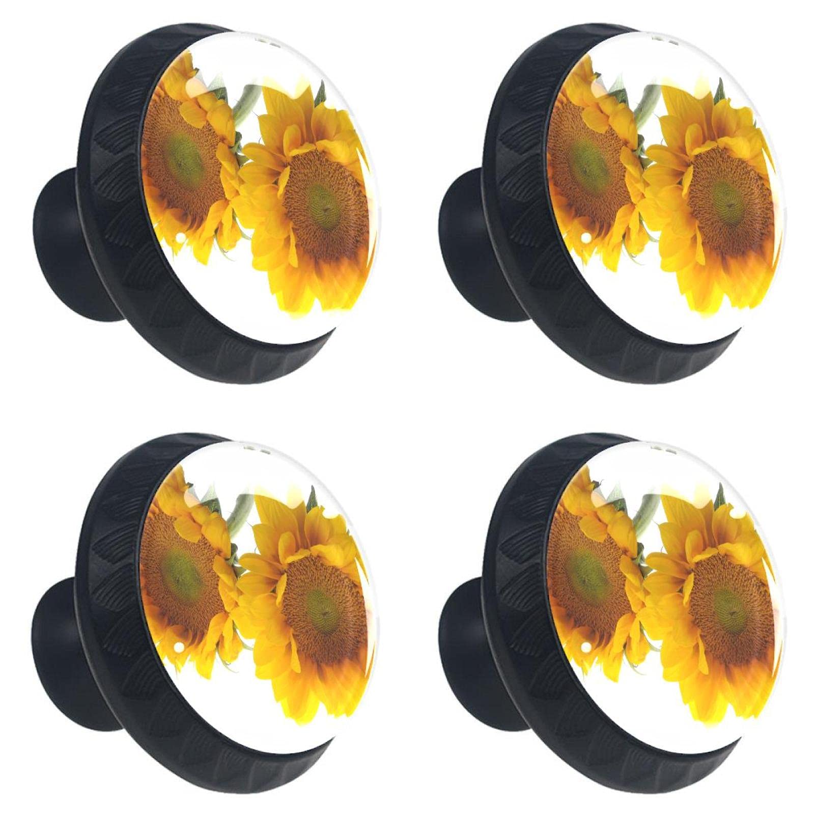 Boutons de tiroir en cristal motif tournesol hélianthus pour poignée de meuble et armoire
