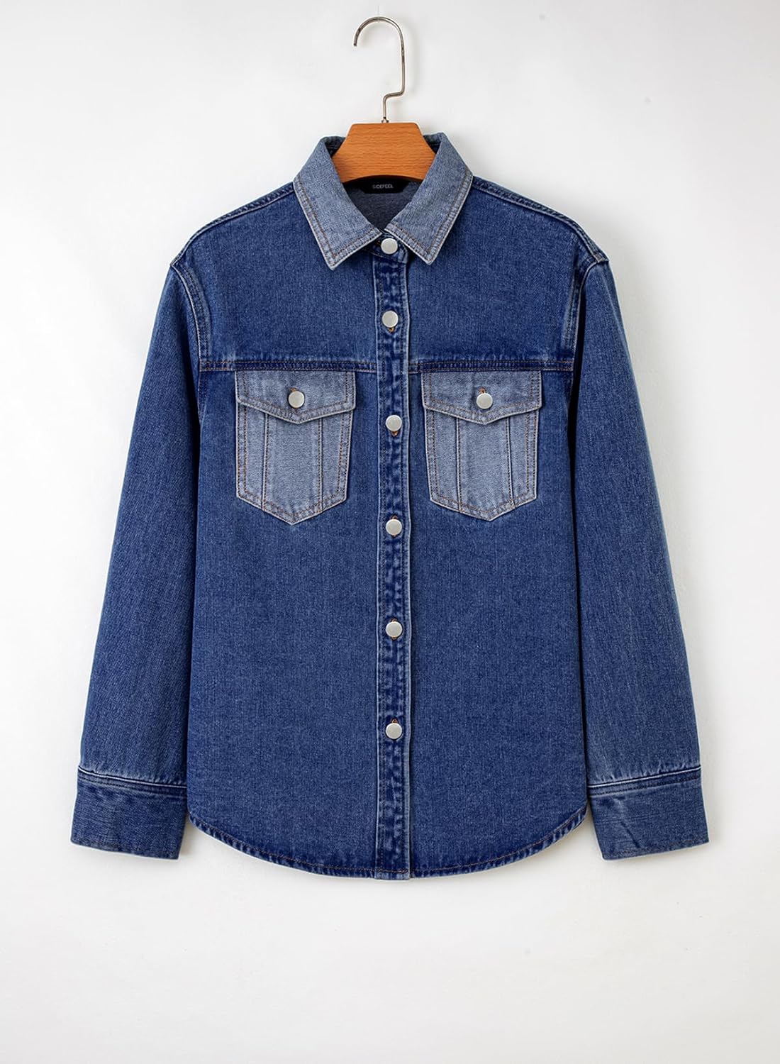 Sidefeel Women's Jean Jacket Oversized Boyfriend Shacket Button Down Long Sleeve Trendy Tonal Wash Denim Jackets - Image 5