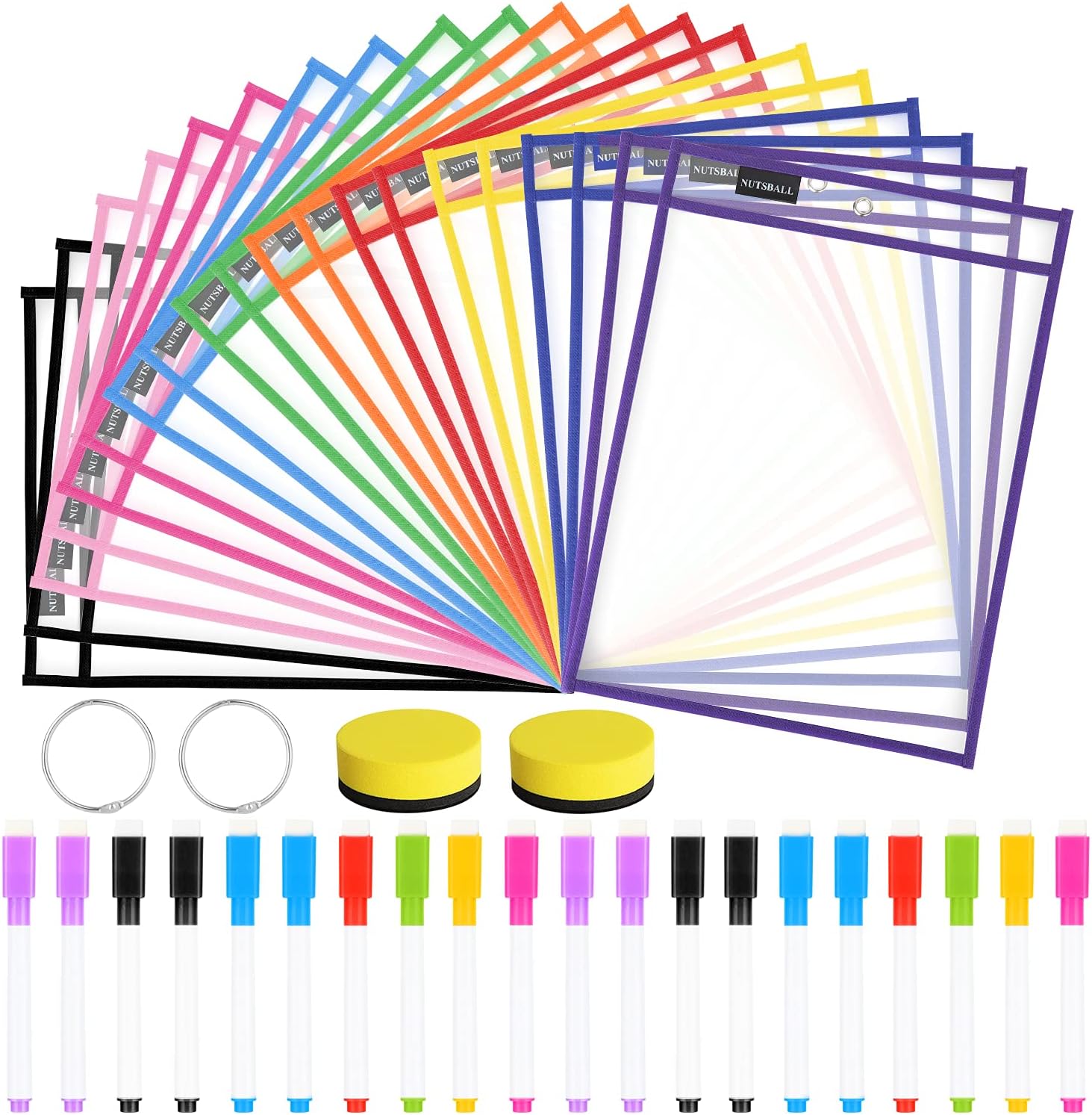 Nutsball Dry Erase Pockets Reusable Sleeves 20 Pack