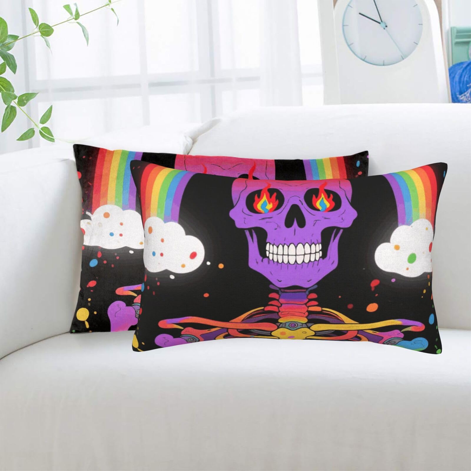 2 Pack Standard Pillowcases Sets, Ultra Soft Comfort Microfiber Plush Pillow Cases Rainbow Skeleton Decorative Throw Pillow Cover with Hidden Zipper for Bedroom, Sofa, Couch,20"X30"