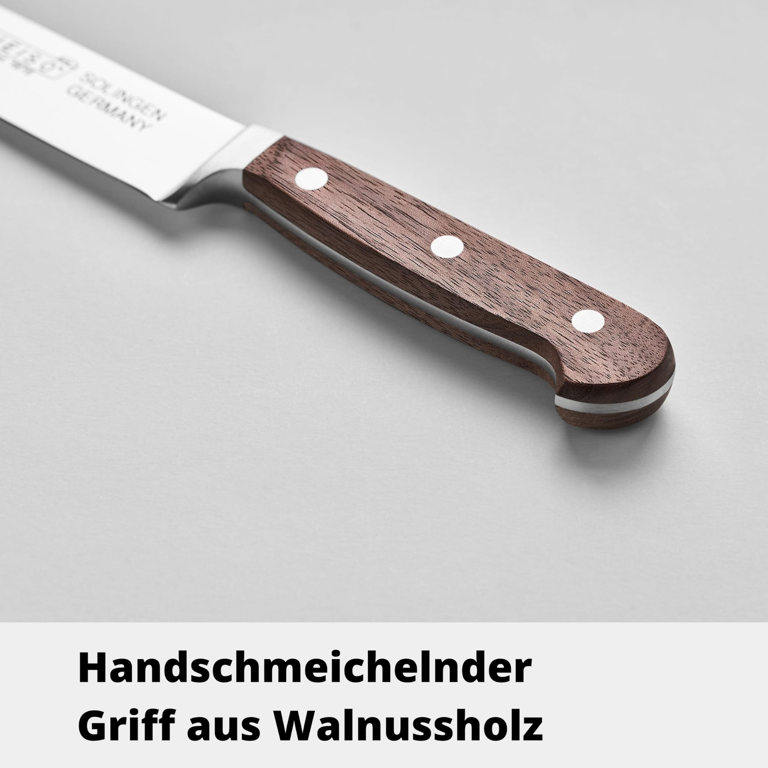 HEISO Fleischmesser mit 21cm Klingenlänge, Geschmiedetes Tranchiermesser mit Griff aus Walnussholz, Made in Solingen - Germany