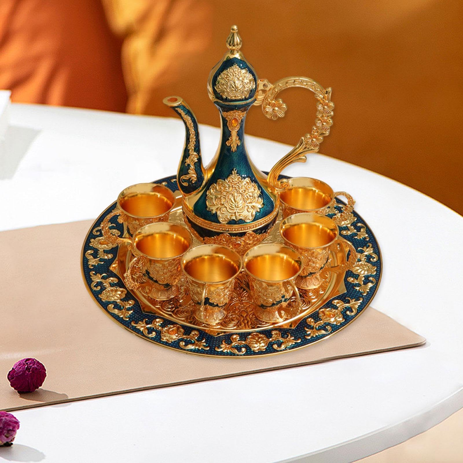 Yajuyi Service à Thé Turc, Comprenant Une Théière, Un Plateau à Café et Six Tasses. Idéal comme Cadeau pour Un Anniversaire, Un Mariage Ou Toute Autre Occasi, Bleu