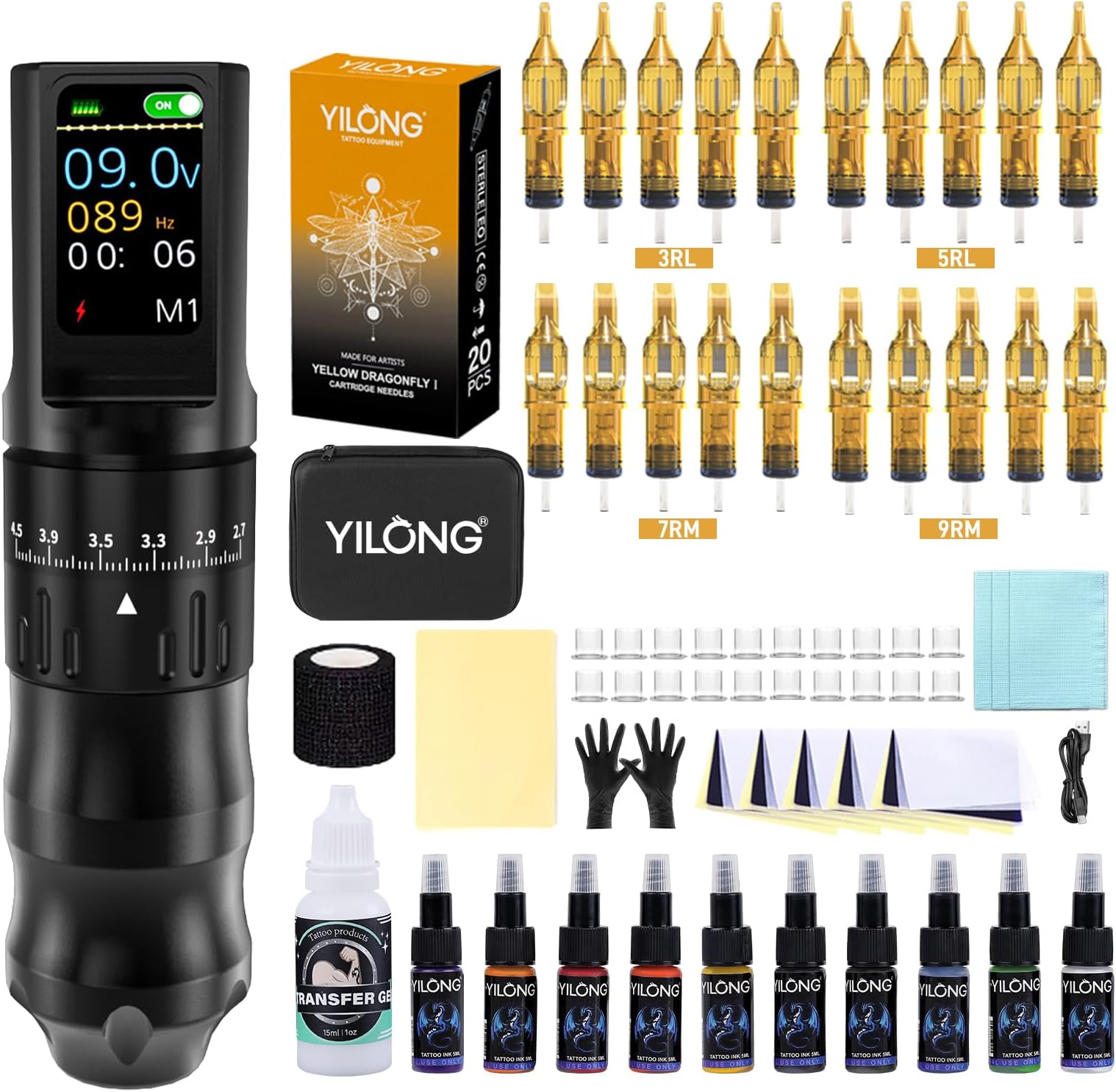 Wireless Tattoo Gun Kit for Beginners – Rotary Tattoo Pen with 1200mAh Battery, Touch Button LED Smart Display, Adjustable 6-Stroke Length with Tattoo Needles Cartridges Tattoo Kit for Artists