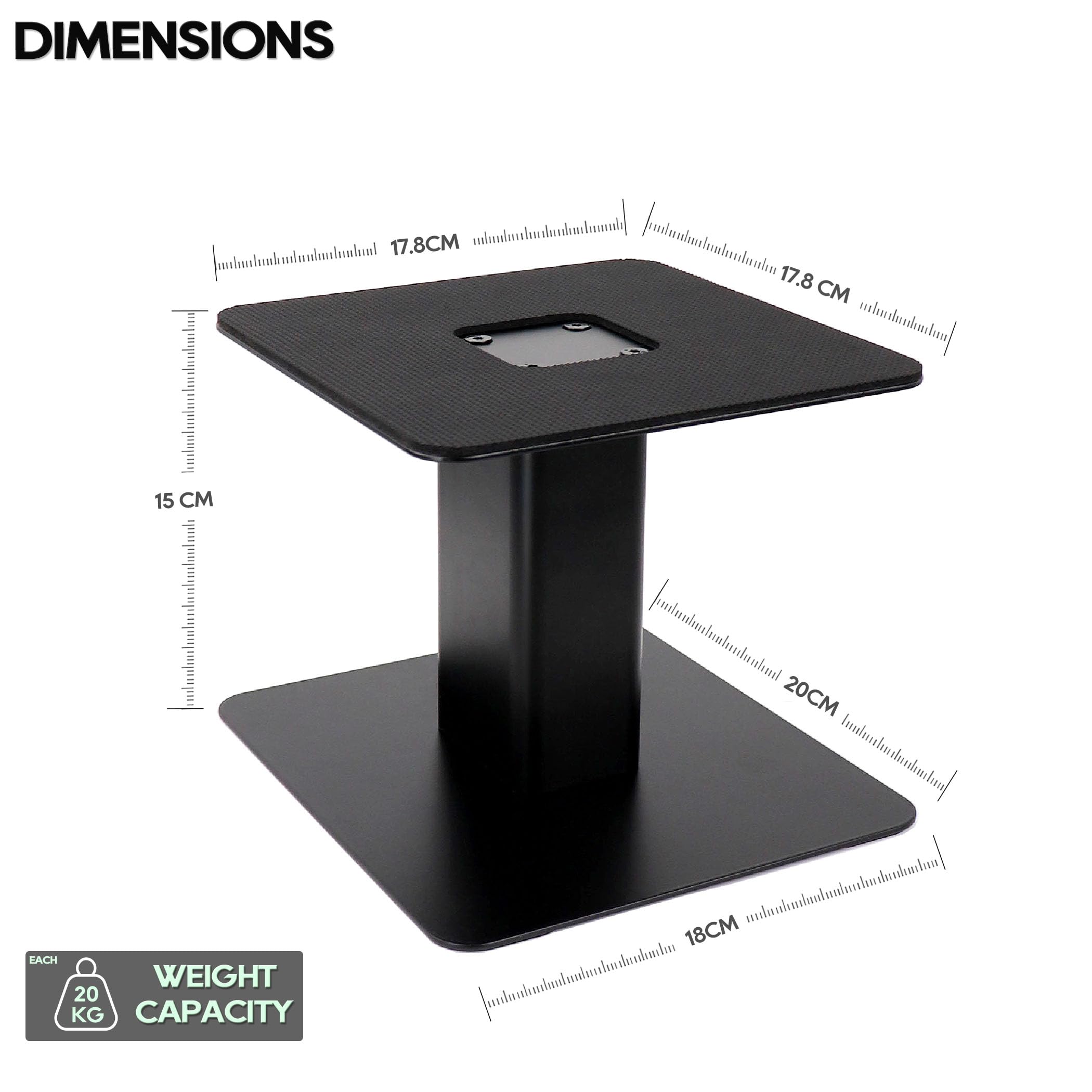 Supporti per Altoparlanti da Scrivania (Coppia) - Robusto Vassoio Metallizzato Imbottito da 17,8 x 17,8 cm, Base Piatta Resistente per Monitor da 4" a 7" e Altoparlanti da Mensola, Supporto per