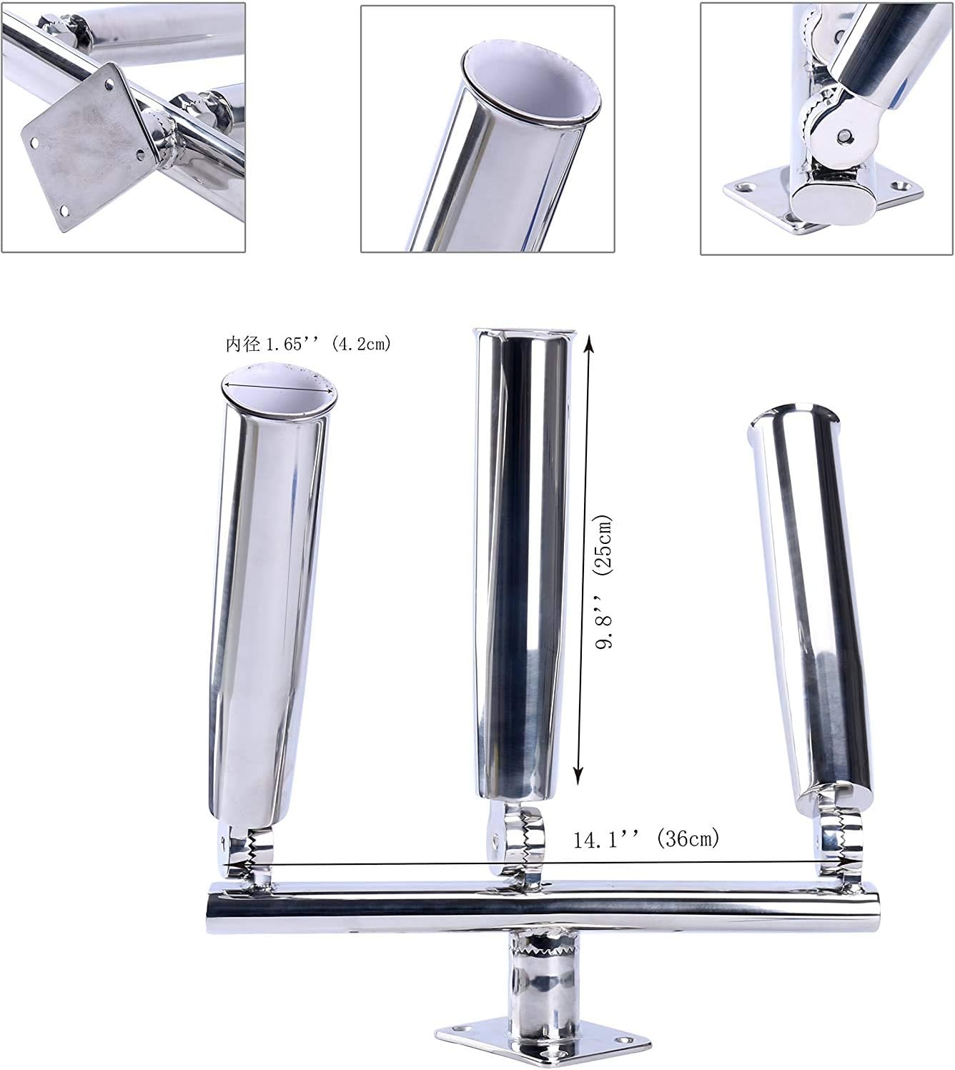 Amarine Made 3 Tube Silver Highly Polished Stainless Steel Trident Outrigger Stylish Rod Holder - Triple Rod Holder, Kite Fishing Mount 3-rod Holder