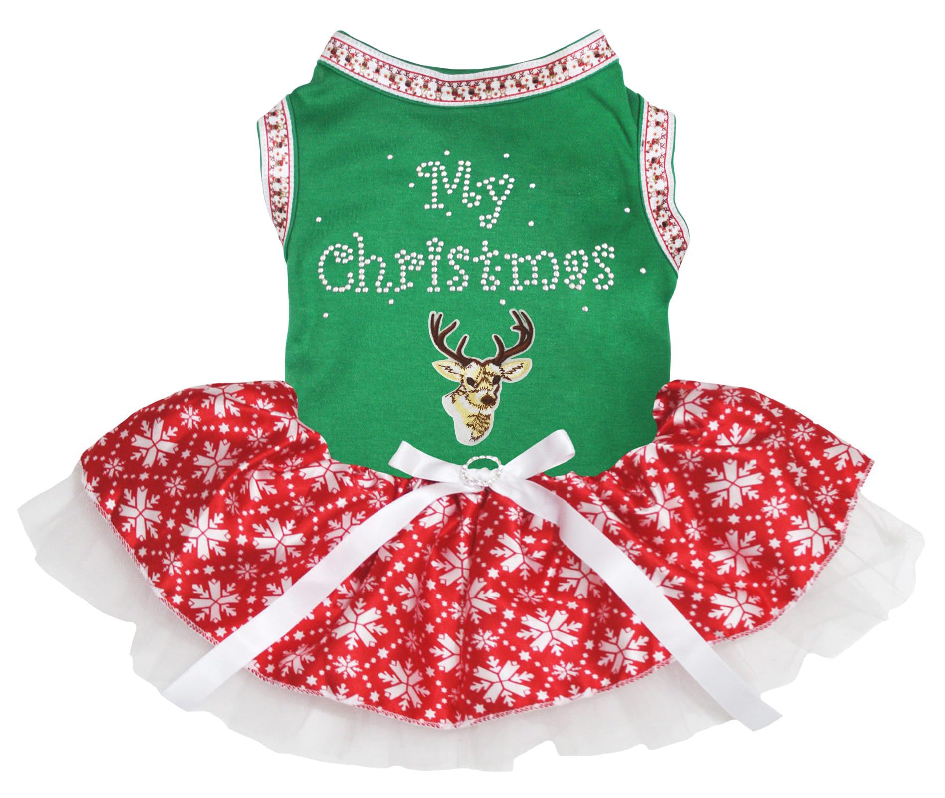 Robe pour chien de Noël verte vêtement motif cerf strass S