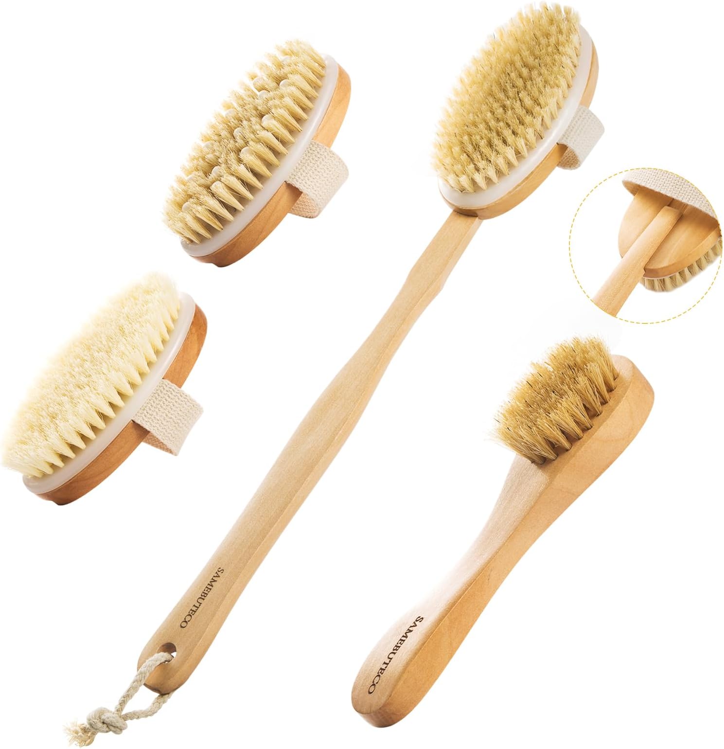 Amazon.com : SAMEBUTECO Dry Brushing Body Brush Set Wood Long Handle ...