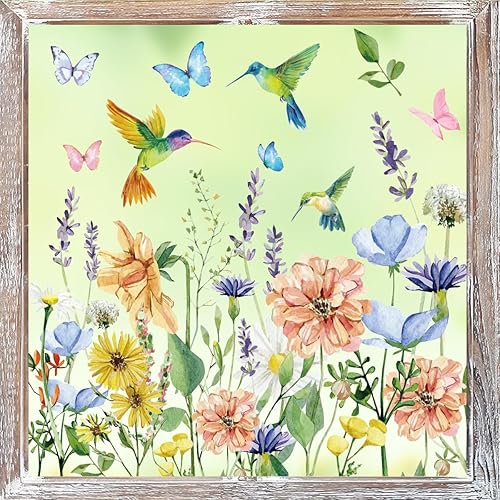 Horaldaily 30 calcomanías de primavera para ventana, acuarela, flores silvestres, mariposas, pájaros para hogar, fiesta, tienda, ventana, decoración