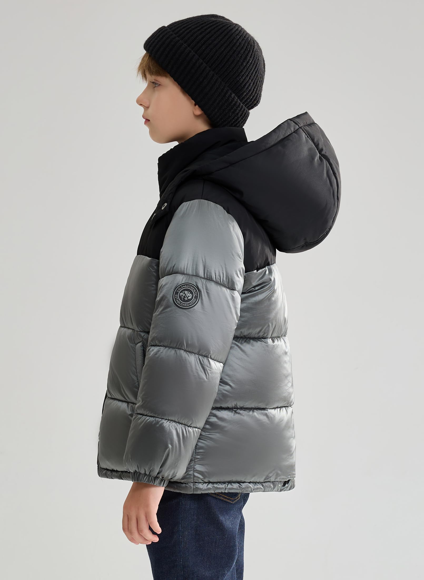 SOLOCOTE Jungen Wintermantel Schwer Wasserabweisend Kapuzen Steppjacke Dick Glänzende Oberbekleidung Kinder Winterjacke
