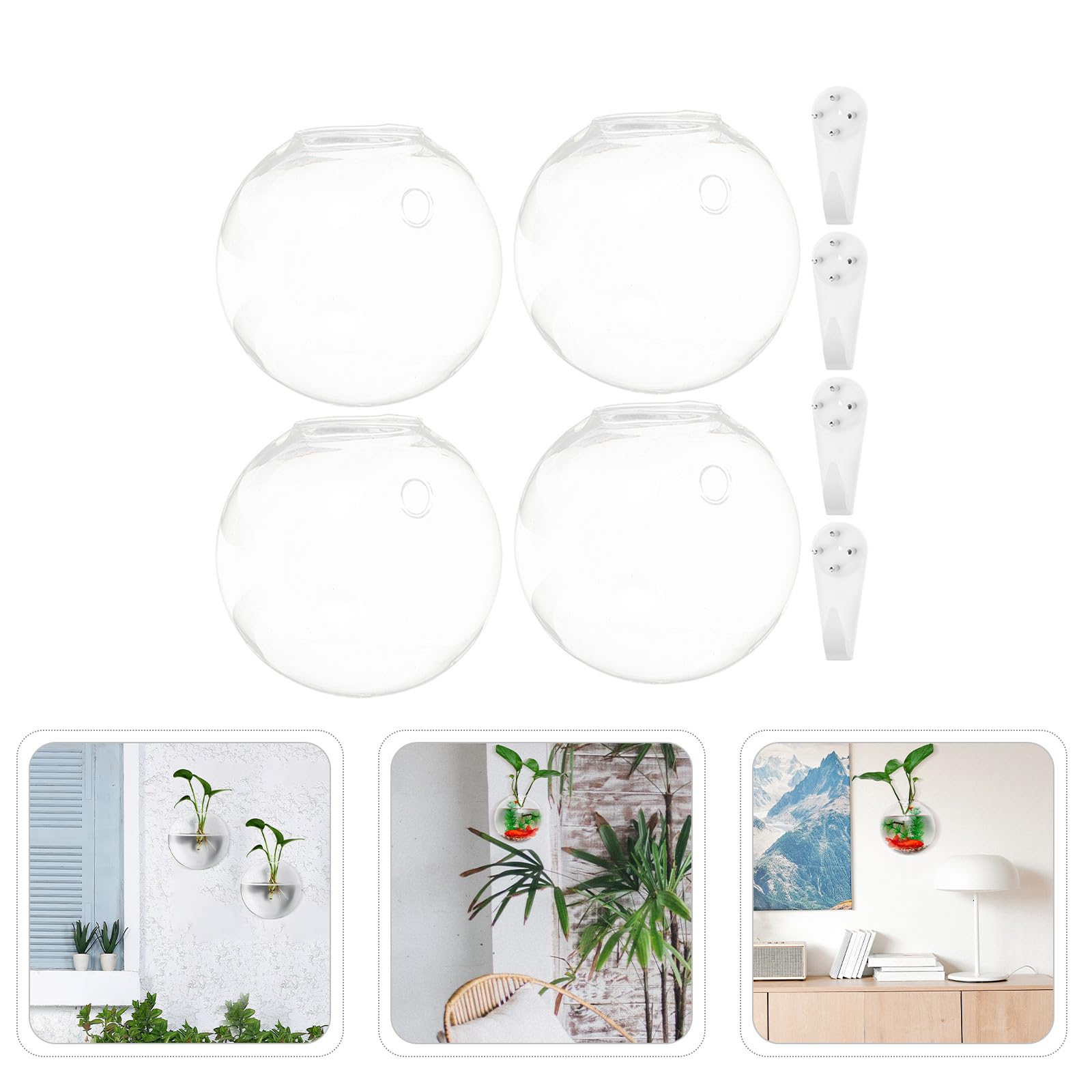 DECHOUS 4 pièces Vase Hydroponique Mural Verre Transparent Station de Propagation Ronde Compacte pour Plantes Intérieur Support Mural Pratique pour Bureau et Maison Optimise Espace et