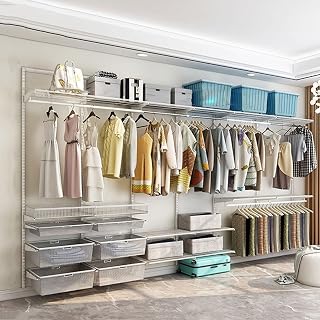 Closet Organizer System Wall Mounted Adjustable and Expandable Metal Wire Shelving Clothes Hanging Rods for Home Closet Laundry Mudroom Easy to clean W4M*H2.1M*D0.45M
