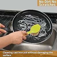 Vista 7 de Paquete de 2 cepillos de cocina con mango de bambú, raspador integrado, cepillo para sartenes, ollas, limpieza del fregadero de cocina, lavavajillas