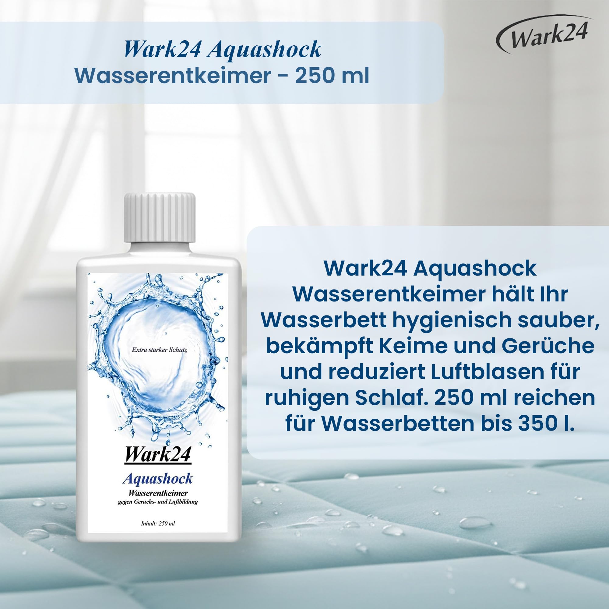 Aquashock Wasserentkeimer 2 x 250 ml, für saubere Wasserbetten ohne Bakterien, bekämpft Geruch & Luftblasen, einfache Anwendung und zuverlässige Pflege