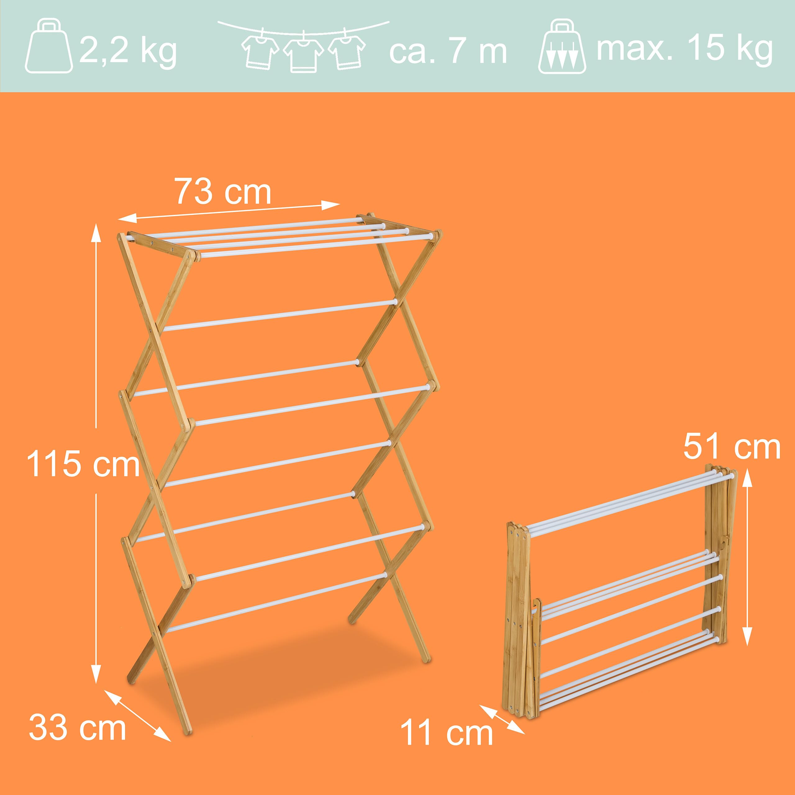 Relaxdays Stendibiancheria Pieghevole, Stendino Verticale Torre, 11 Aste Stendi Panni, 115x73x33cm