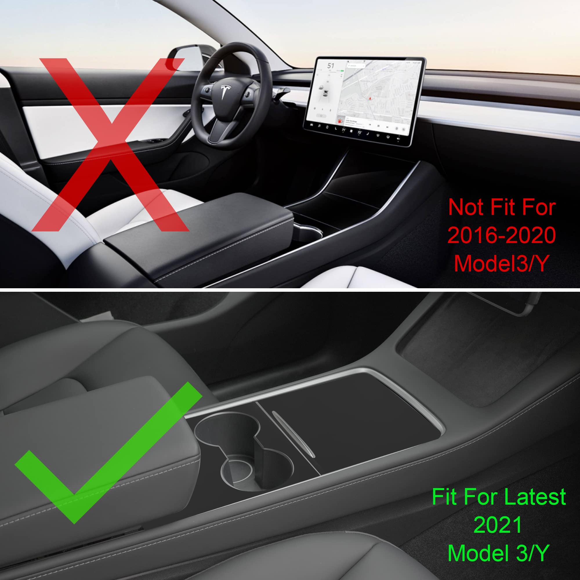 Tinlucys Center Console Matte Black Wrap Designed for Tesla Model 3/Y 2021-2024,Model 3/Y Interior Black Console Cover Accessories