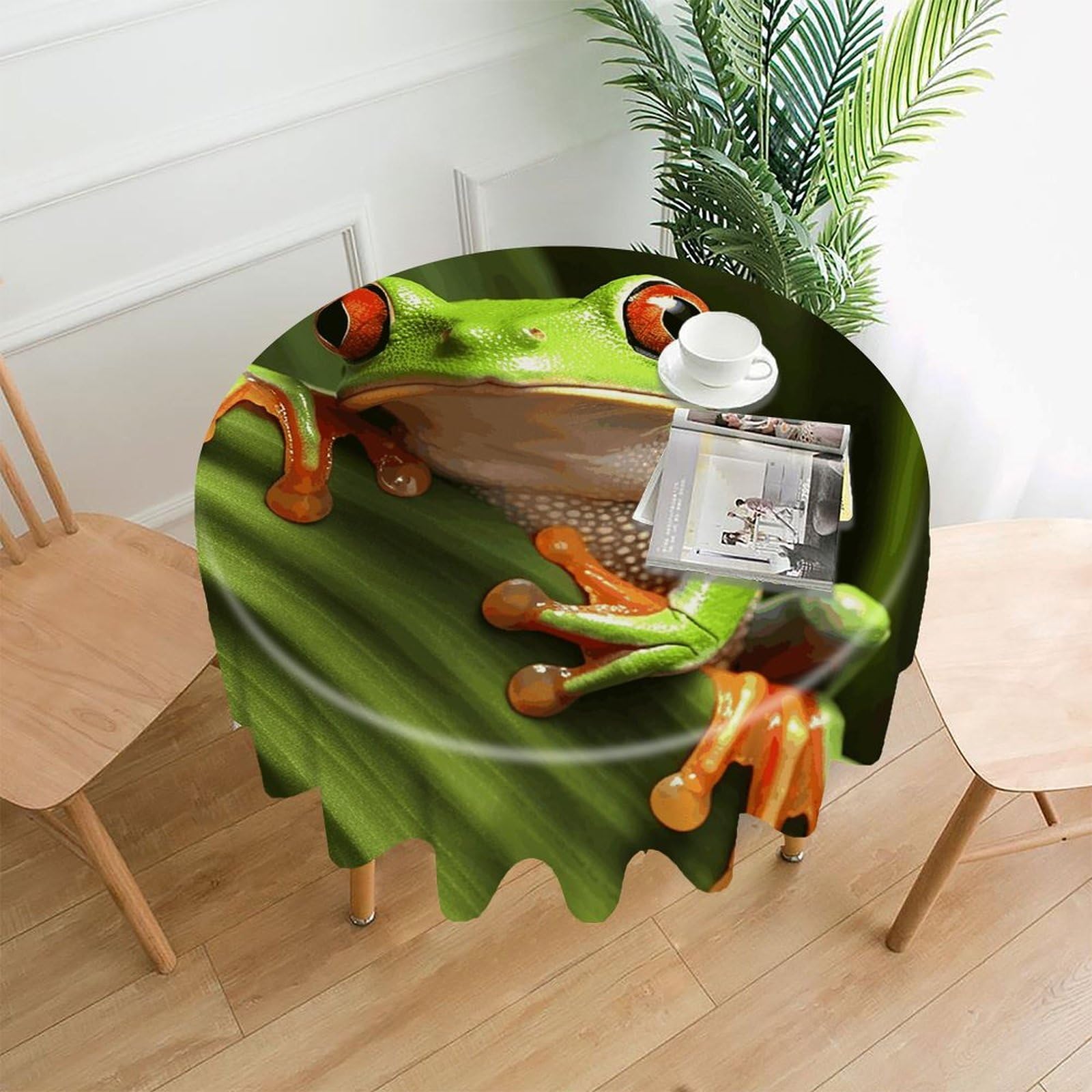 MUSM 60 Inch Tree Frog Round Tablecloth Wipeable Washable Table Cover for Kitchen and Dining Room Decorative Table Cloth for Party Holiday Picnic Outdoor