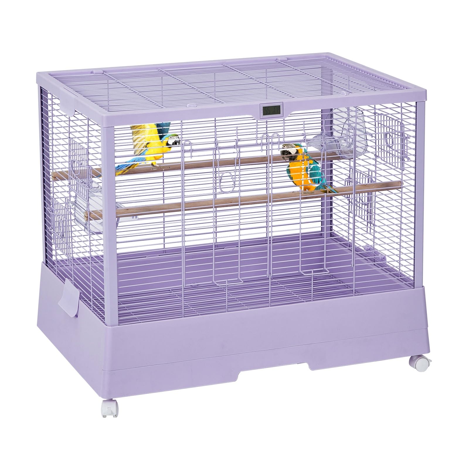 Aptliton 23-Inch Purple Carbon Steel Bird Flight Cage - Rolling Stand, Removable Tray, Storage Shelf, Perches, Temp & Humidity Detection - For Parakeets, Cockatiels, Budgies, Lovebirds, Small & Medium