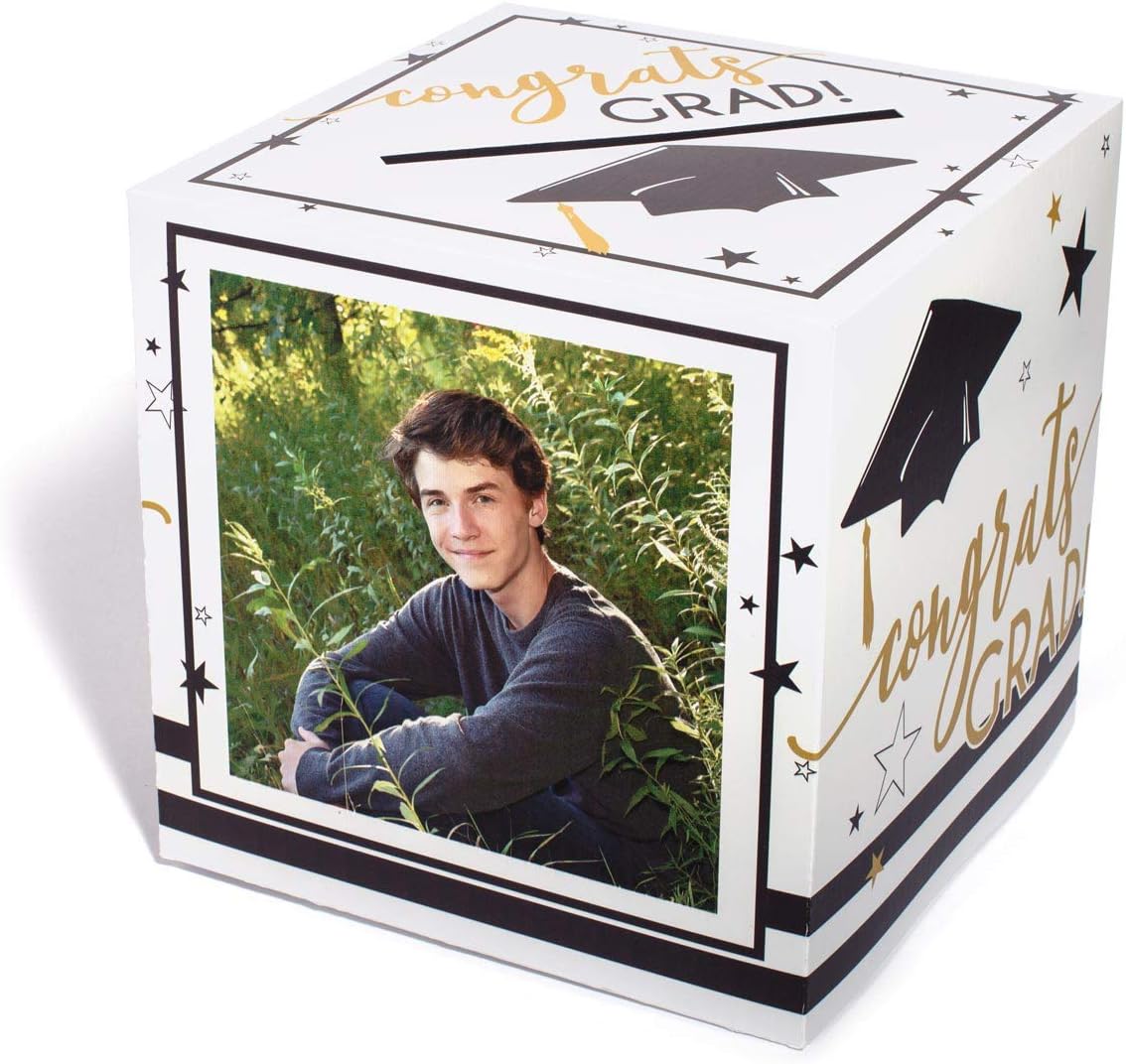 Anderson's Black and Gold Photo Graduation Card Box, Personalized Card Box