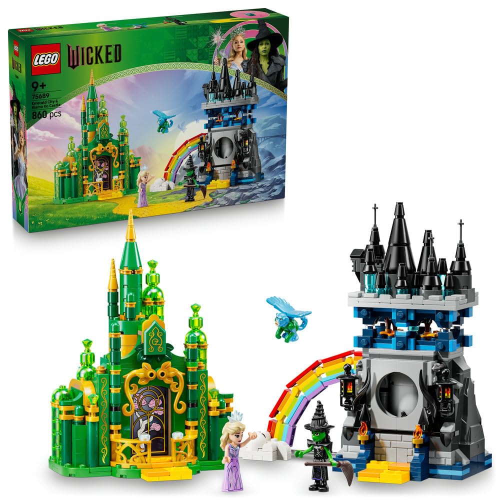 LEGO Wicked Emerald City i Kiamo Ko Castle 75689 | zamki z klocków dla dzieci, zabawki dla 9-latki, prezent Wicked, na urodziny dla dziewczynki i chłopca, 860 elementów