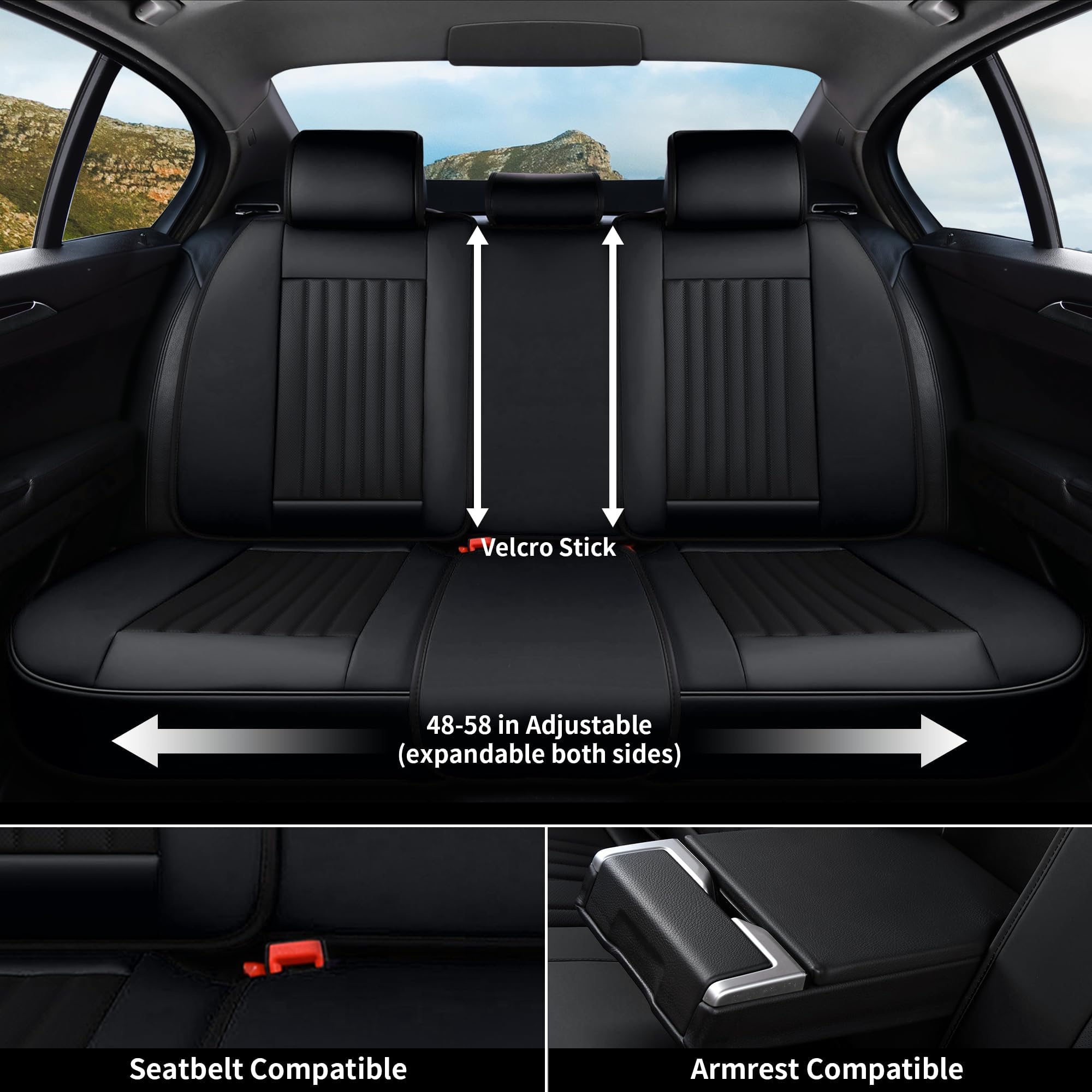 Coverado Sitzbezüge Vorne und Hinten 5 Stück Universal Autositzbezüge Set | Nappa Leder Kompatibel mit Den Meisten Limousinen SUV Pick-up Truck, Schwarz