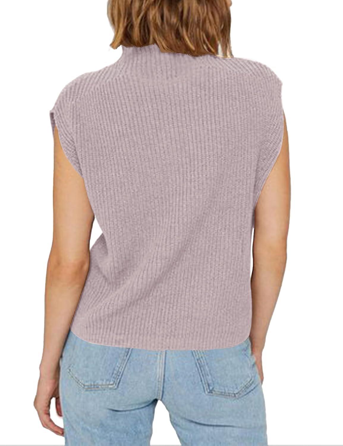 Womens Sleeveless Sweater Vest Turtleneck Ribbed Knit Tank Tops Basic Slim Fit Top - Image 2