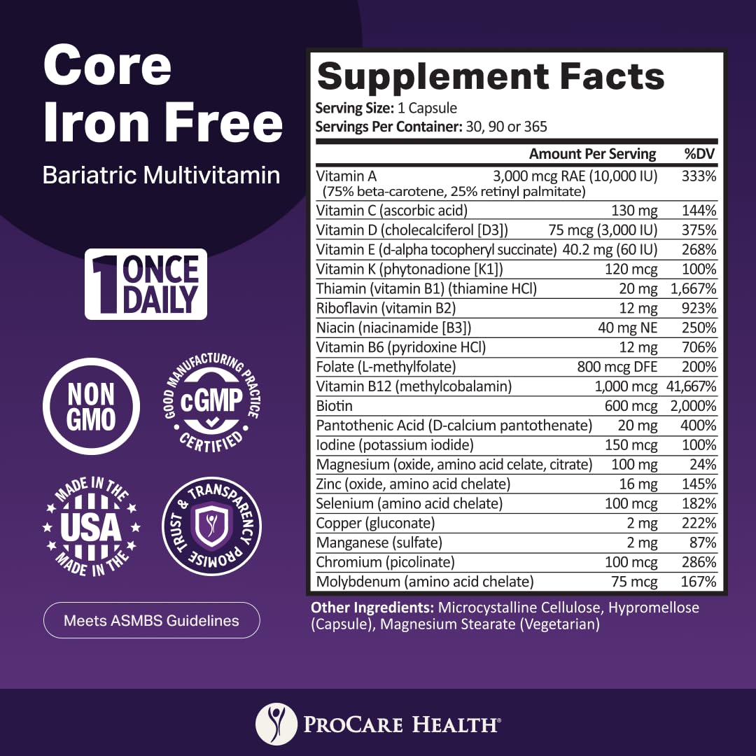 Core Iron Free Bariatric Multivitamin | Capsule | 30ct — Amazon image 3