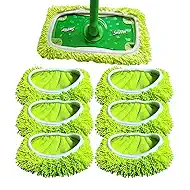 6 Pack Reusable Mop Pads Refill Compatible with Swiffer Sweeper Mop, Microfiber Wet Mopping Cloths for Floor Cleaning, Ideal for Home Cleaning Washable Floor (Green-6 Pack)