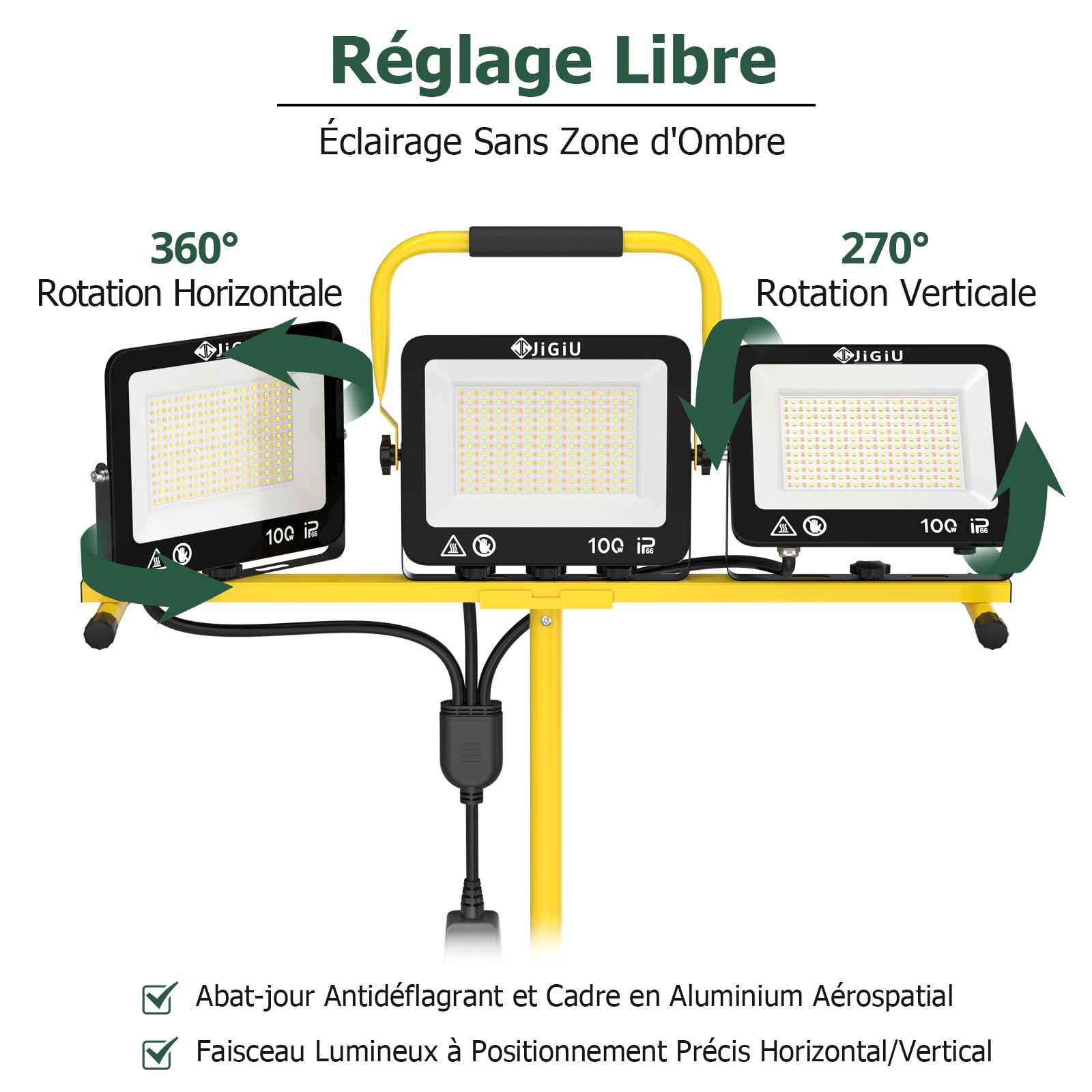 JiGiU Projecteur de Chantier LED 100W, avec 3 Températures de Couleur