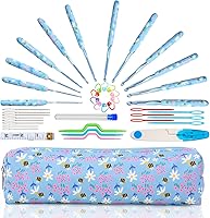 Vista 8 de Looen Juego de ganchos de ganchillo, 14 tamaños de 0.089 in (B) a 0.394 in (N) mango ergonómico para manos artríticas, kit de agujas de tejer