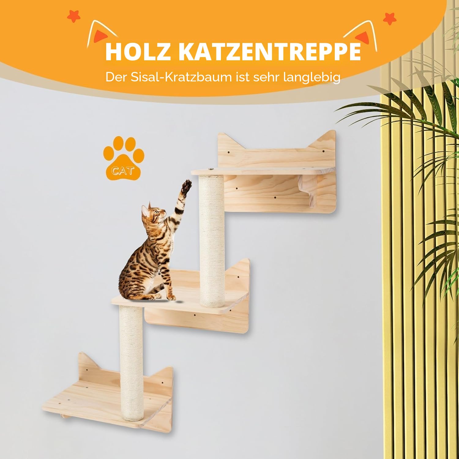 Katzen Wandregale, Katzenwandmöbel Set, Katzenregale und Sitzstangen für Wand, Kletterregal Spielplatz, Katzenkratzbaum mit 3 Stufen Wandregal Innen Wandmontage Cat Condos Haus