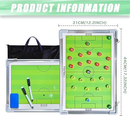 Miniatura 5 de Pure Vie Tabla magnética de tácticas de entrenamiento de fútbol, portapapeles de fútbol portátil para entrenadores de fútbol de borrado en seco,