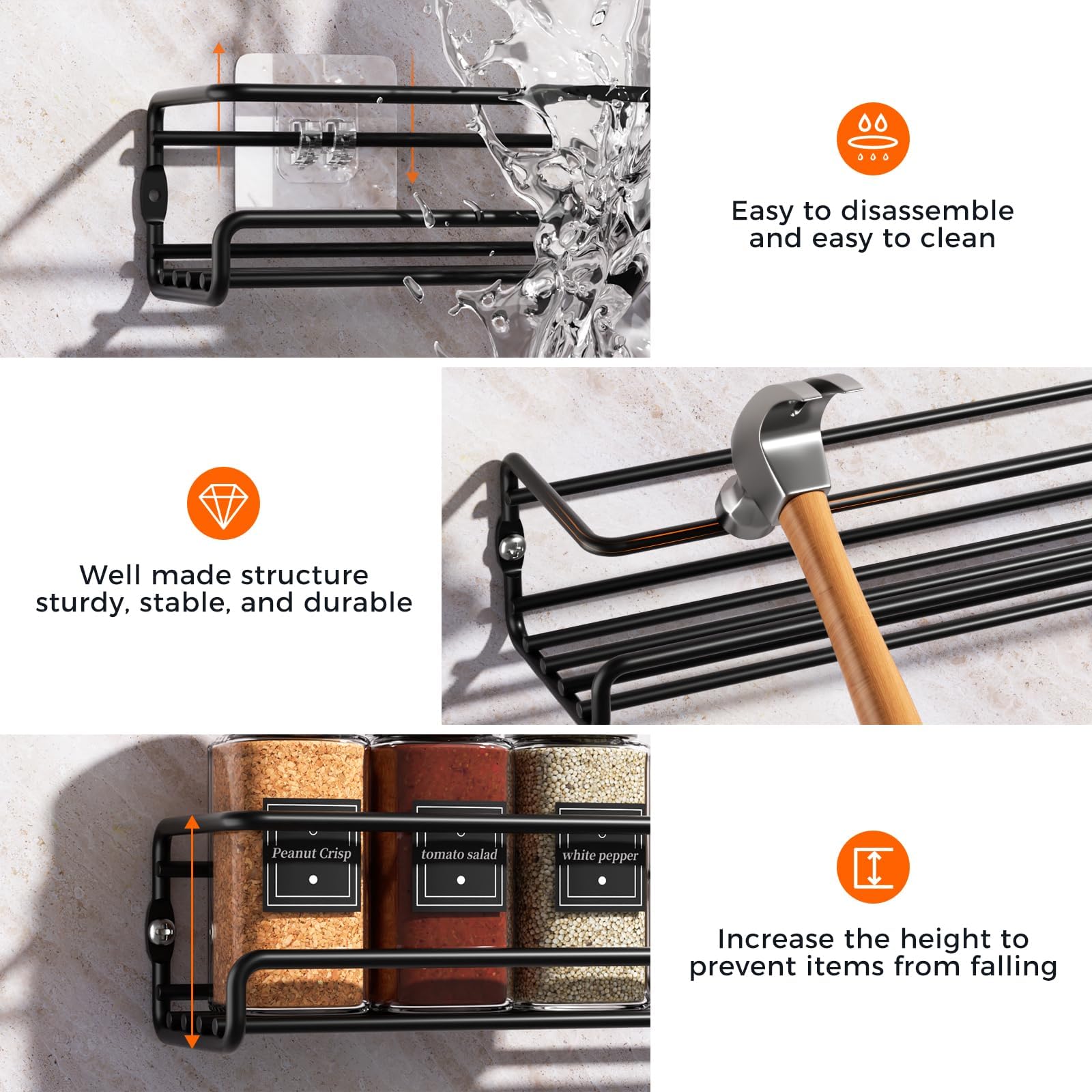 Cupboard Organiser Devesanter Spice Rack Wall 2 Pack 60c With 6 Hooks ...