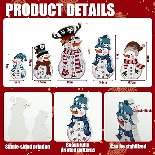Miniatura 2 de Soaoo 5 piezas de muñeco de nieve de Navidad decoración de mesa de invierno muñeco de nieve decoraciones de mesa de madera centros de mesa de