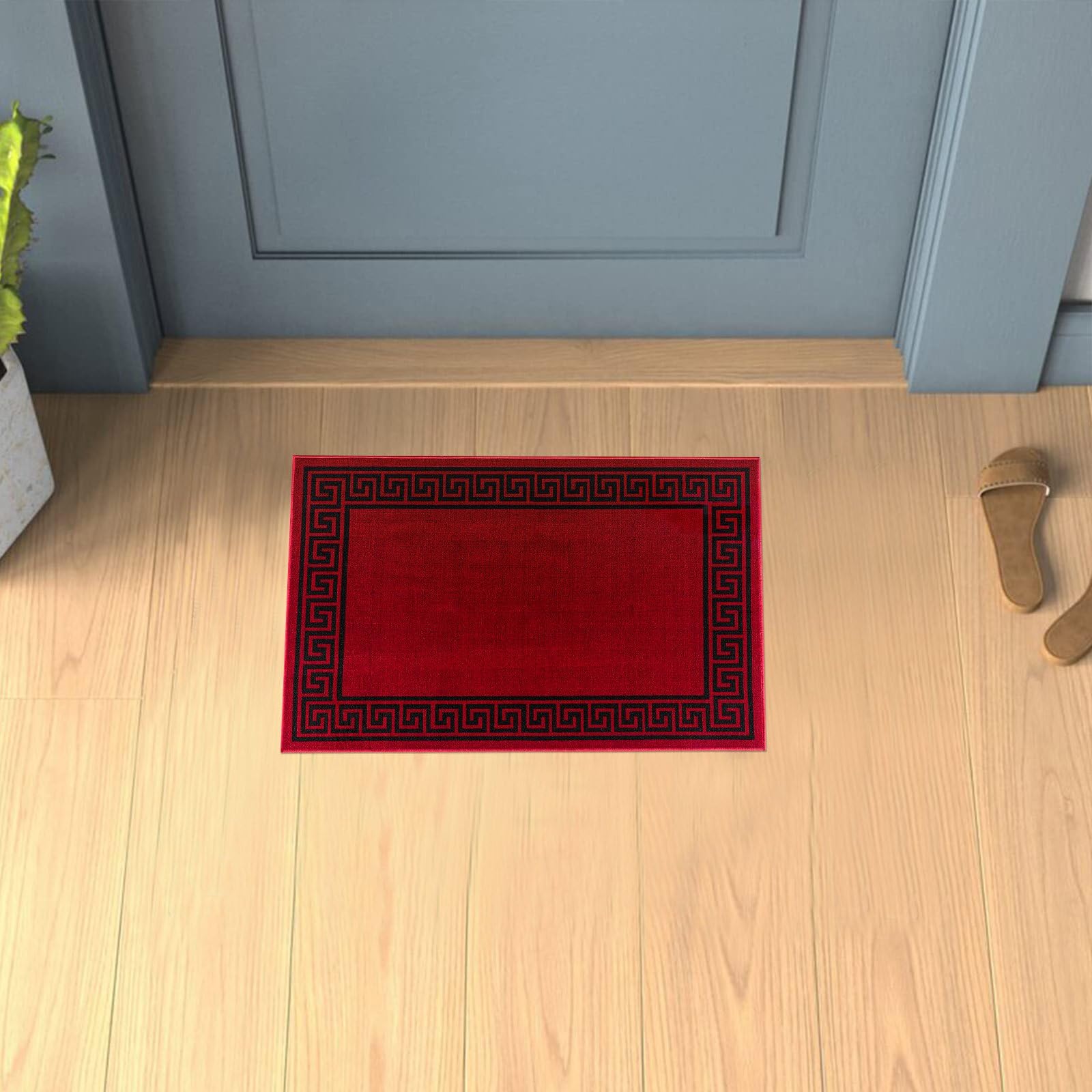 renoazul® Non Slip Door Mat Super Absorbent Heavy Duty | 40 x 60 cm Washable Doormats for Kitchen and Office Indoor Outdoor Anti Slip Floor Mat - Greeky Rug - Red & Black — image 1