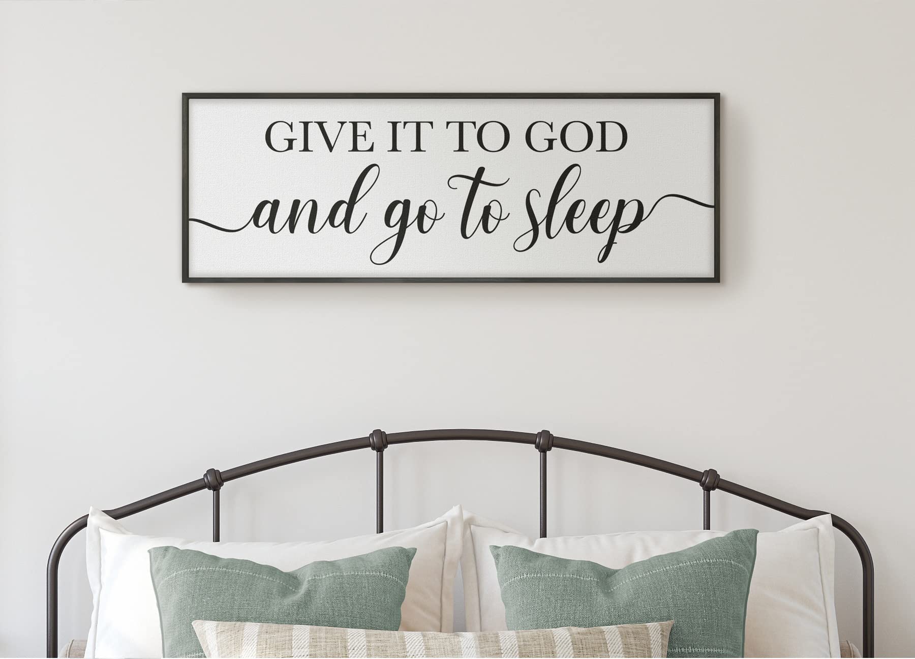 Vivegate Give It To God And Go To Sleep Sign Framed 41"X14" Bedroom Signs Wall Decor Above Bed Wall Art Over Bed Wall Decor (Black)