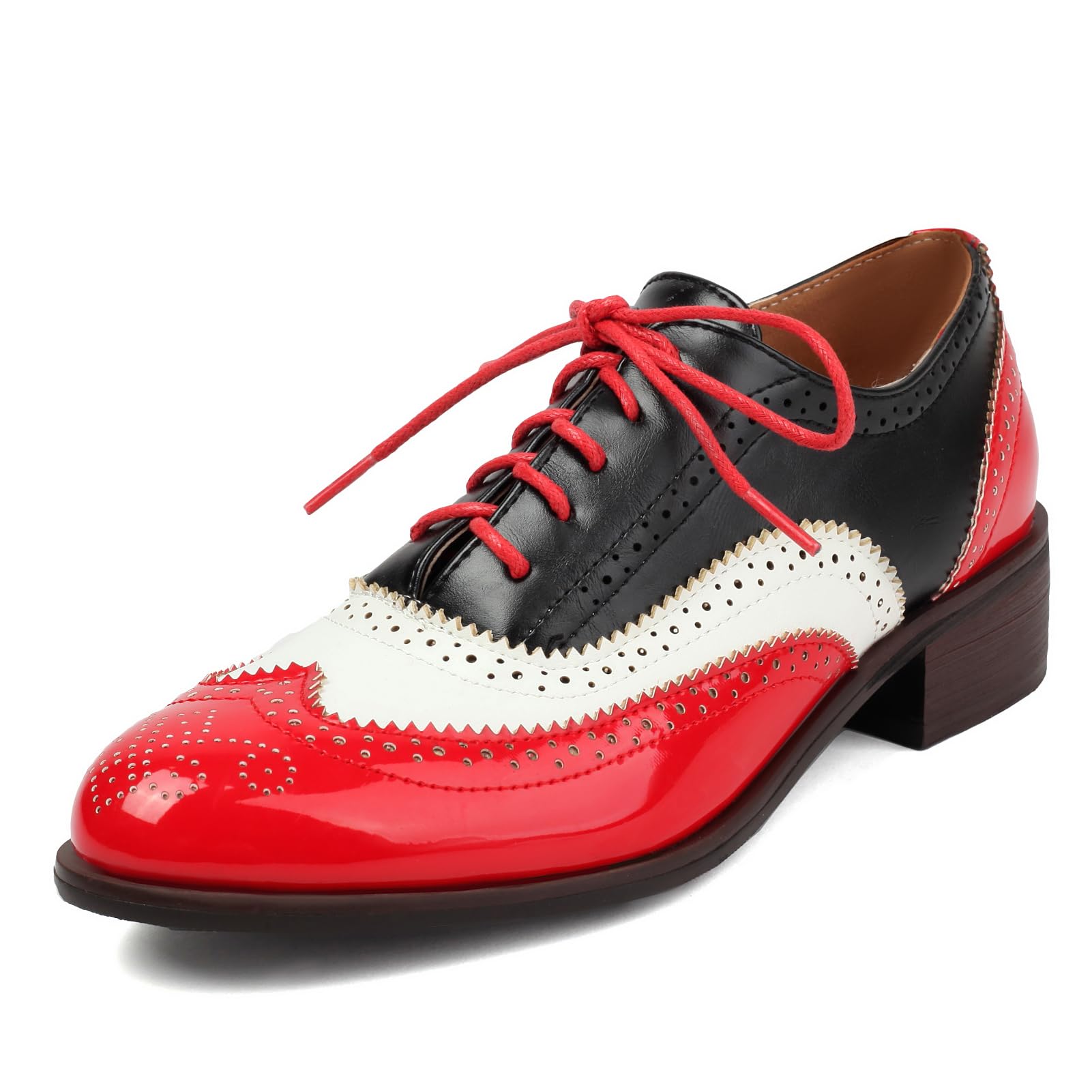 Unisex Oxford Shoes Women Two Tone Perforated Wingtip Brogue