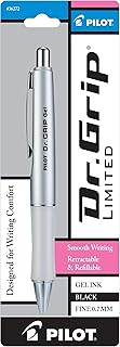 PILOT Dr. Grip Limited Refillable & Retractable Gel Ink Rolling Ball Pen, Fine Point, Metallic Platinum Barrel, Black Ink, Single Pen (36272)