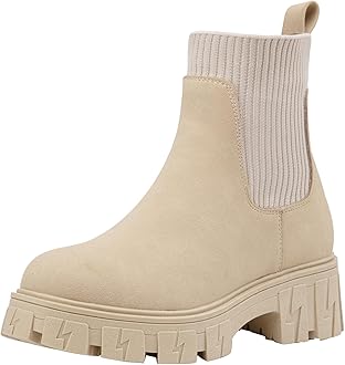 Jeossy Women’s Chelsea Chunky Ankle Boots Elastic Platform Lug Sole Short Pull on Low Heel 9610 Booties