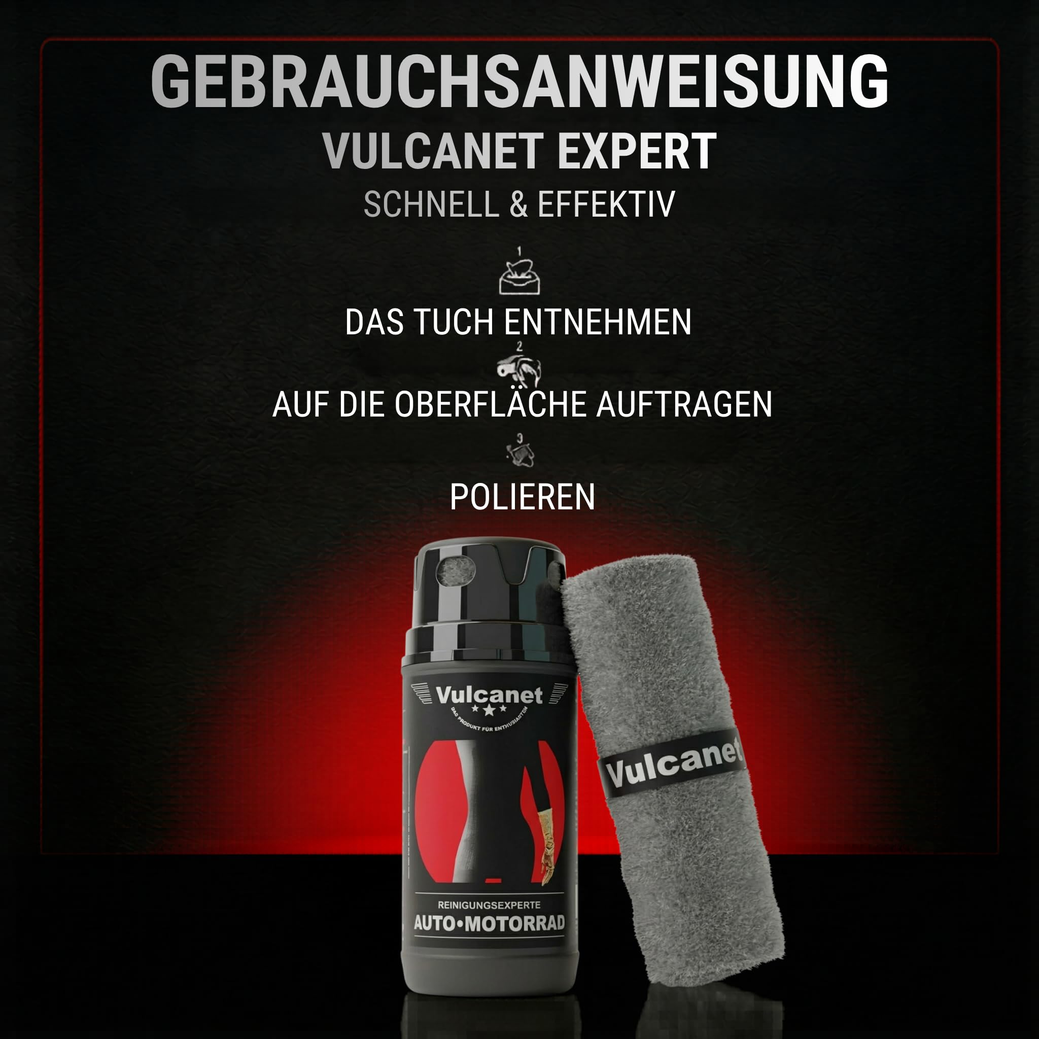 VULCANET Auto & Motorrad Reinigungsset für Experten, 80 Reinigungstücher + Inklusive Mikrofaser & Detailing Bürste – Reinigt, Poliert, Schützt – All-in-One Reiniger Karosserie, Felgen, Innenraum