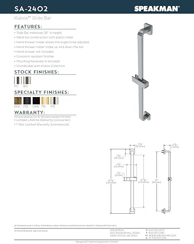 Miniatura 2 de Speakman SA-2402 Barra deslizante, cromo pulido