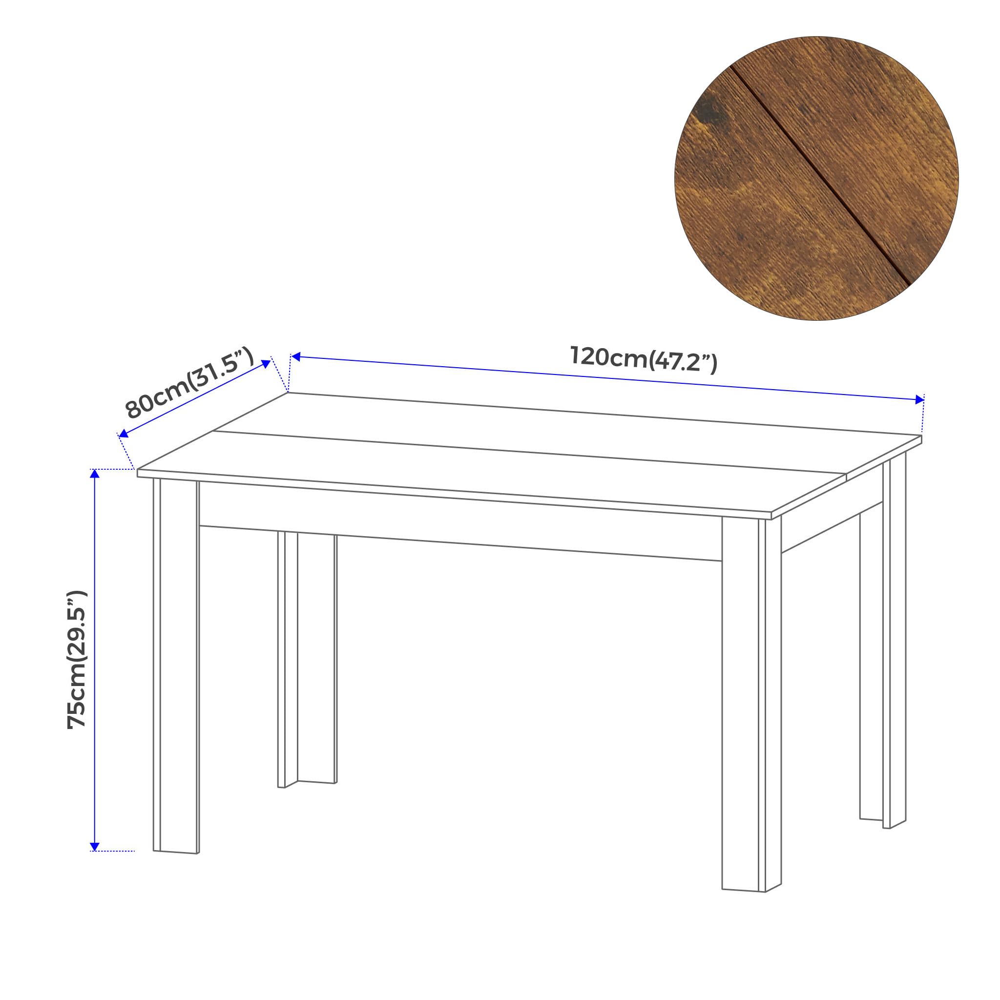 Mondeer Table de salle à manger, table de cuisine pour 4 personnes, 120 x 80 x 75 cm (l x P x H)