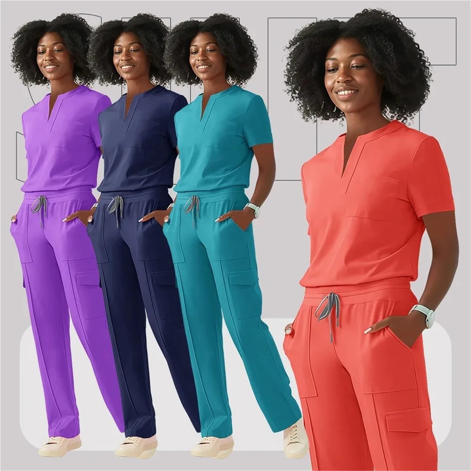 Divise per Il Personale di Assistenza Uniforme da Medico, Camice, Pantaloni, Manica Corta, Set Ospedale, Donna, Negozio di Animali
