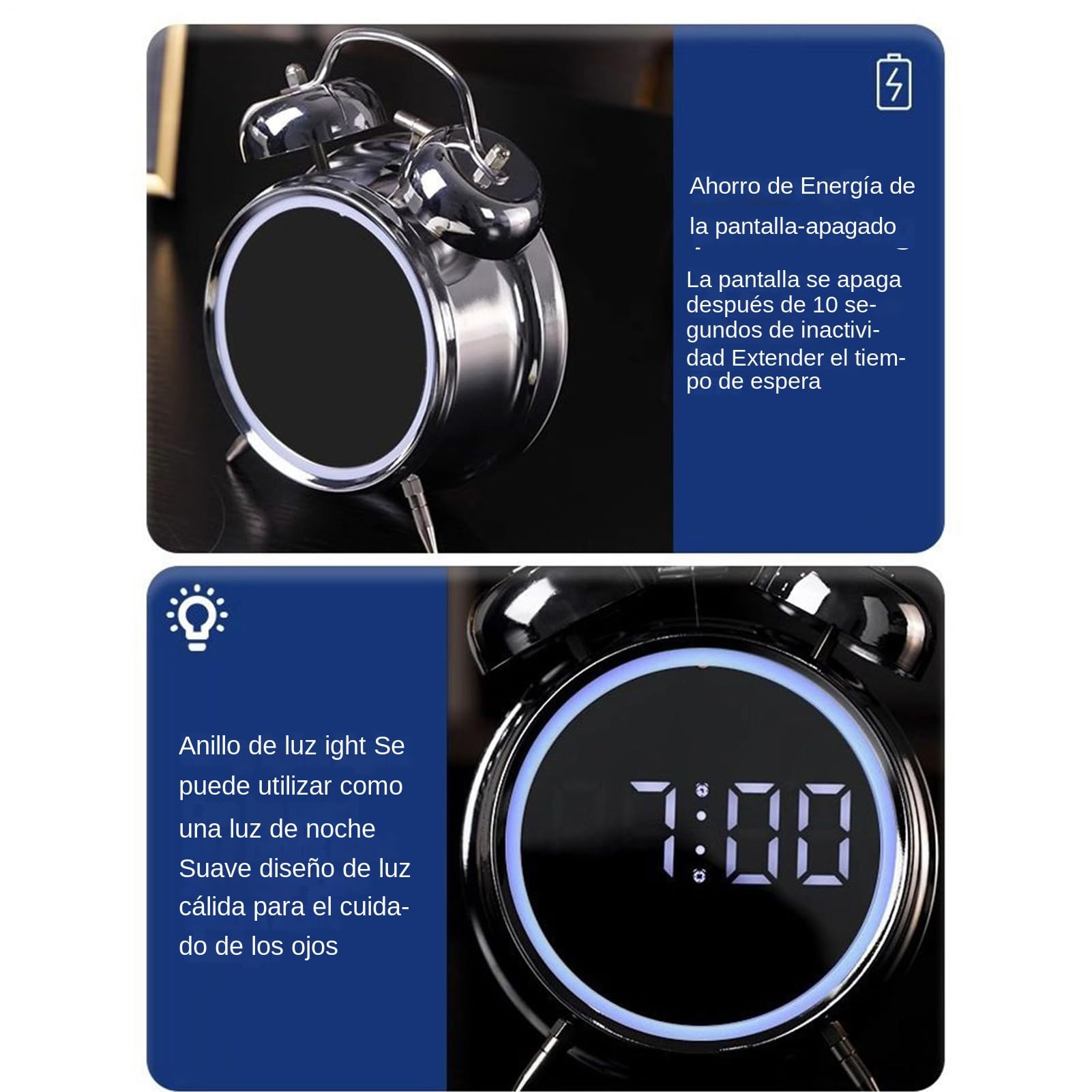 Orologio sveglia per , volume extra alto, luce analogica, doppia