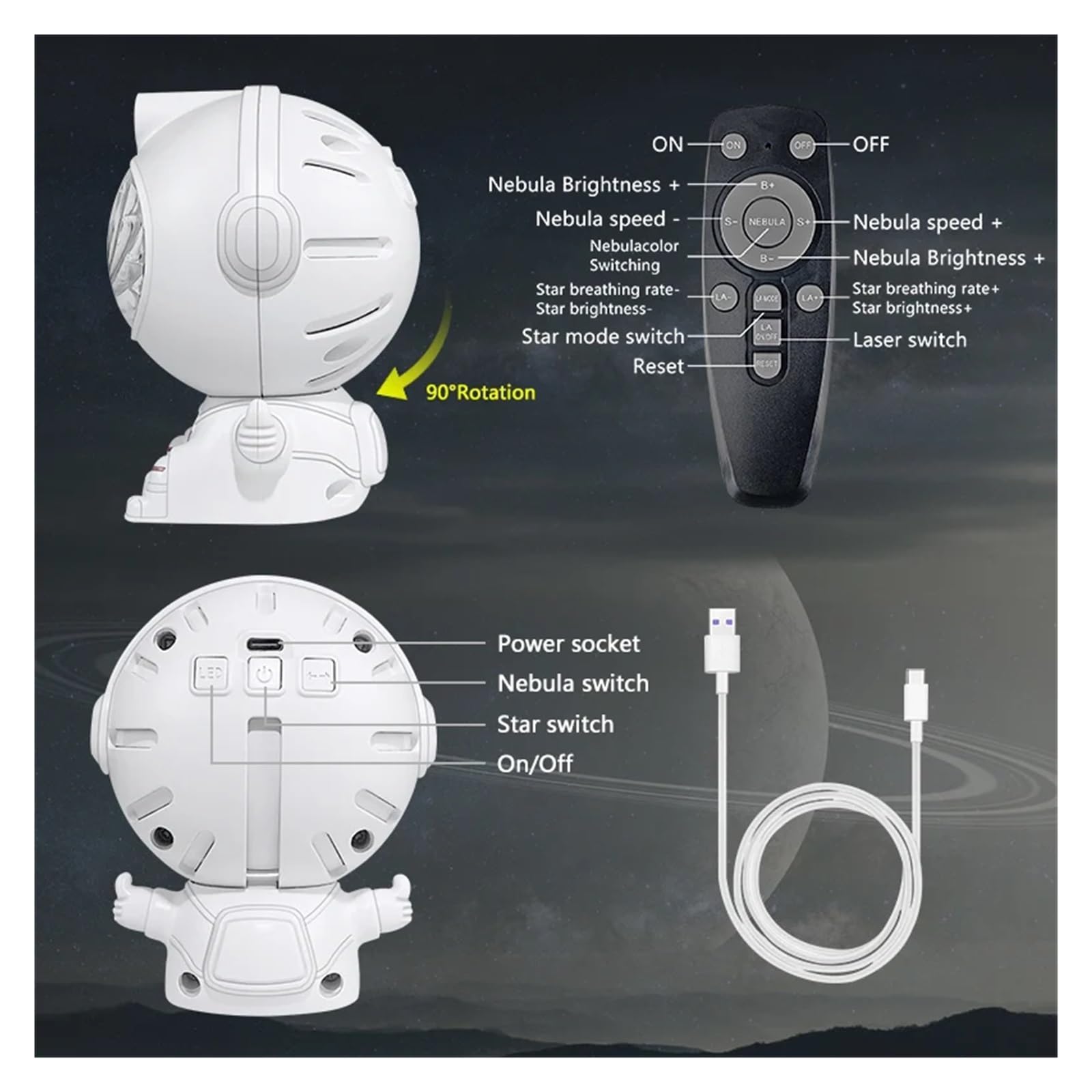 Astronauta Galaxy Atmosphere Projektor Światło Wir Kolorowy Obracający Mgławica Projekcja Lampa Laserowa Nocne Z Naklejką DIY StwóRz Atmosferę